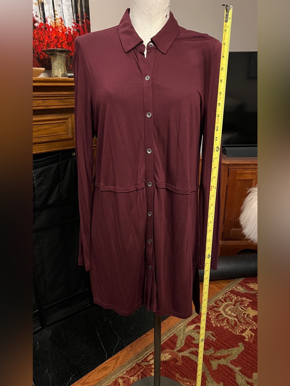 J. Jill Long-Sleeve Button-Front Dress in Burgundy